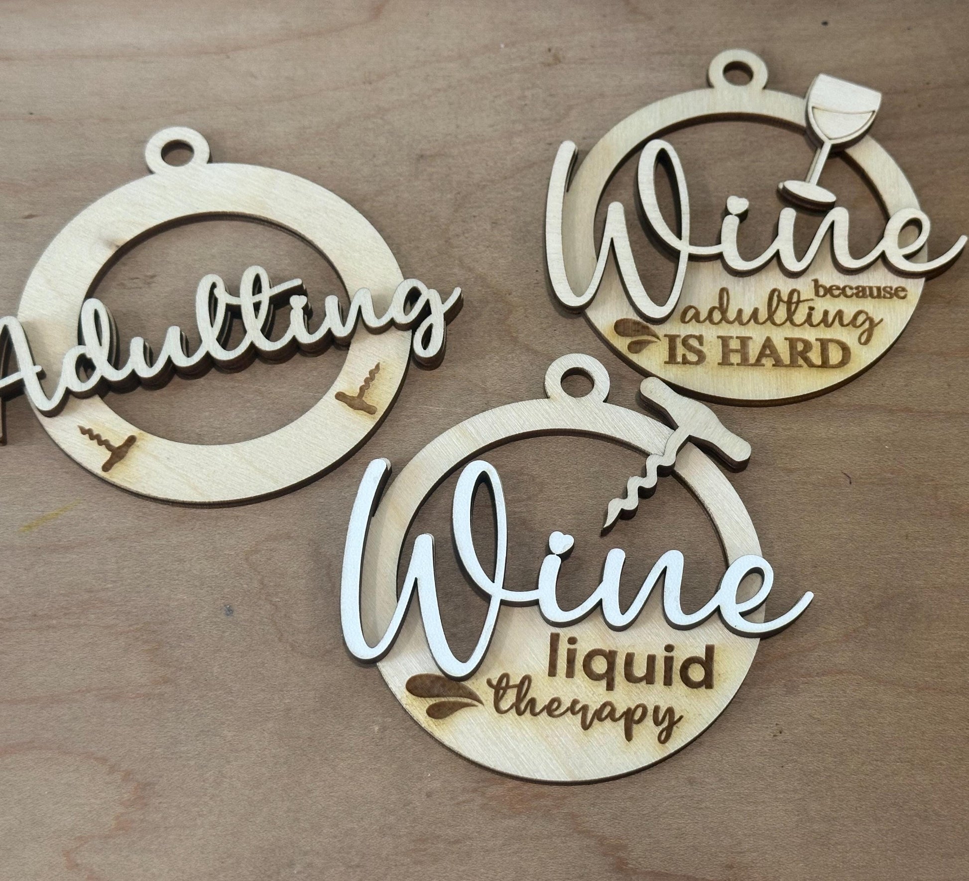 wine adulting / Unfinished / Wooden Car Charms / Unfinished / DIY / Blank Charm / Charm/ Wine Ornament