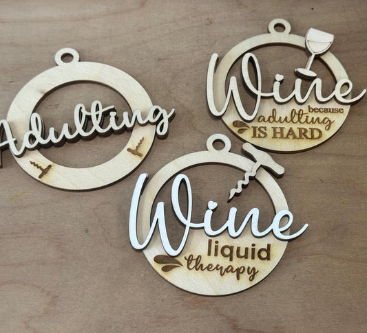 wine adulting / Unfinished / Wooden Car Charms / Unfinished / DIY / Blank Charm / Charm/ Wine Ornament