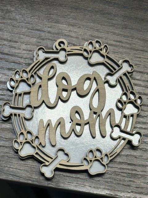 Dog Mom DIY Car Charm, Dog Lover Wooden Ornament, Unfinished Dog Mom Charm, Blank Wooden Car Charm, Customizable Dog Lover Accessories