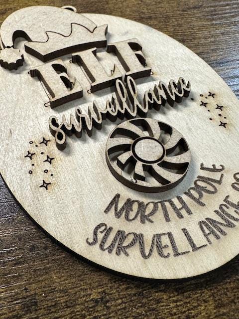 DIY, surveillance ornament, unfinished, wood, elf ornament, holiday craft, Christmas ornament, elf decor