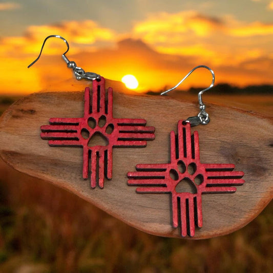 New Mexico Heart Earrings, Dog Design Wood Earrings, Lightweight Wooden Earrings, NM Jewelry, Unique Handmade Earrings