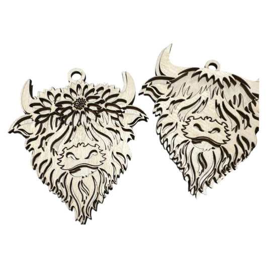 Highland Cow DIY, Unfinished Cow, Diy Paint your own, Unfinished, Wooden Car Charms, Unfinished, DIY, Blank Charm, Charm, Cow Charm