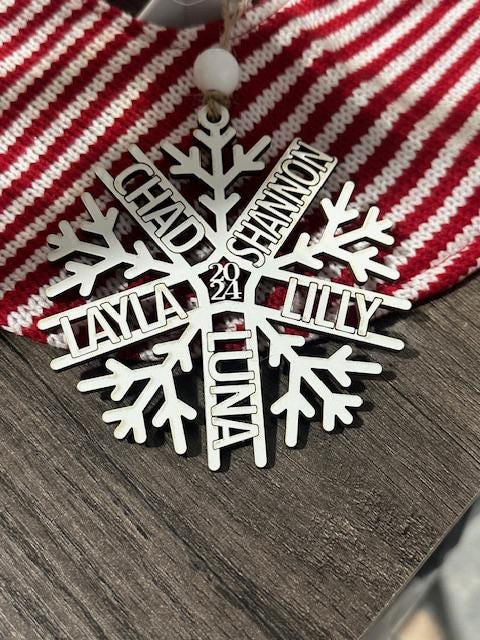 Snowflake Ornament, Personalized Snowflake, Snowflake Laser Cut, Christmas Ornament, White Snowflake