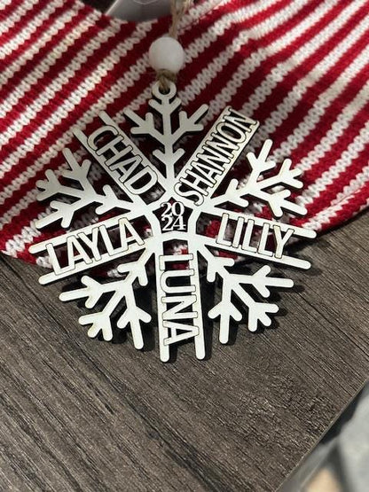 Snowflake Ornament, Personalized Snowflake, Snowflake Laser Cut, Christmas Ornament, White Snowflake