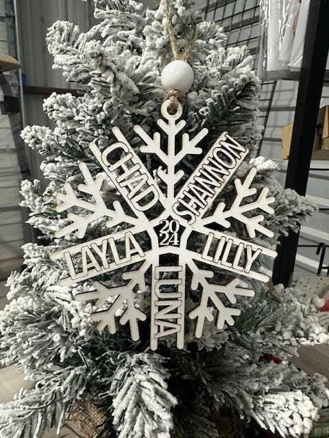 Snowflake Ornament, Personalized Snowflake, Snowflake Laser Cut, Christmas Ornament, White Snowflake