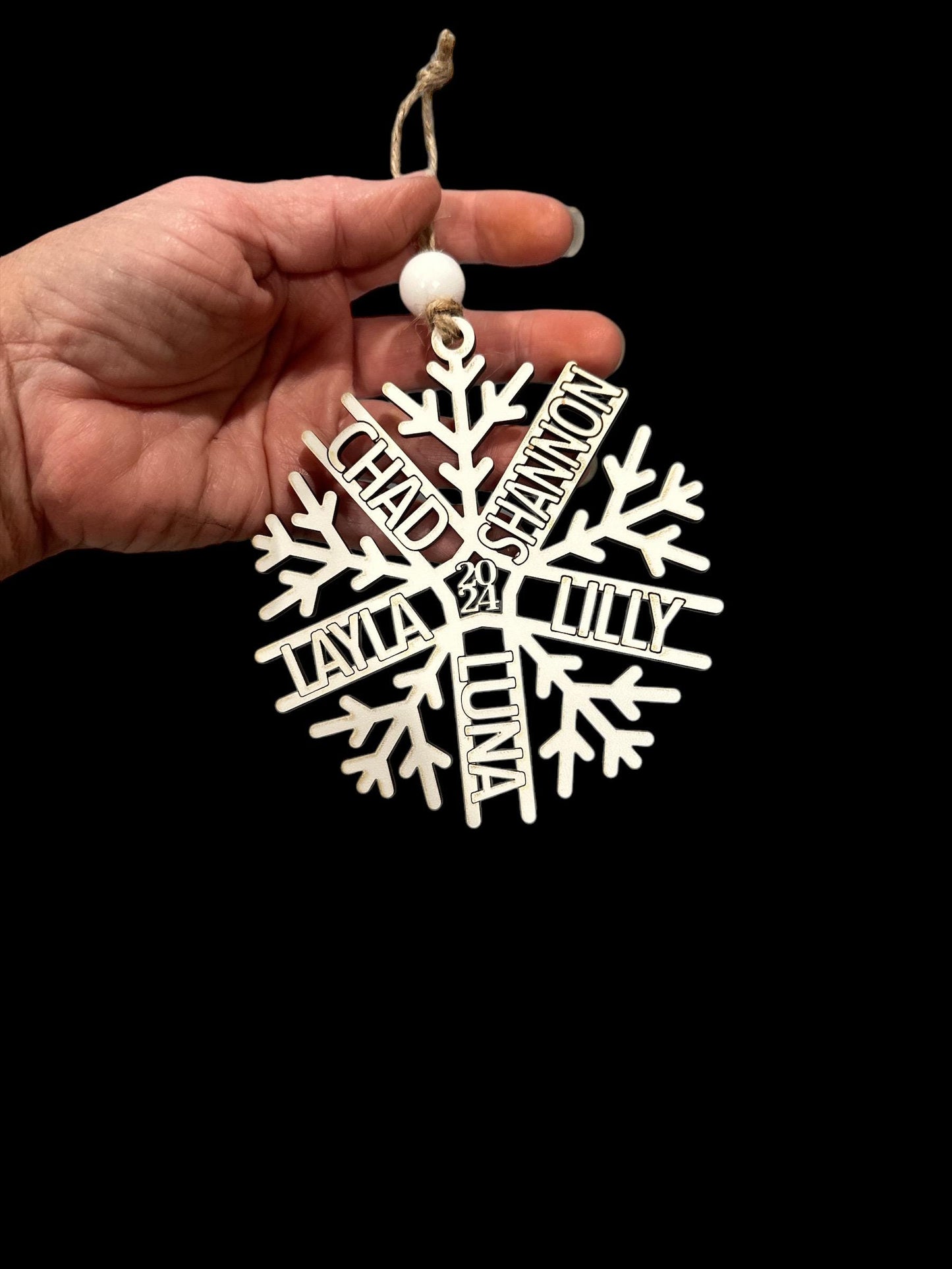 Snowflake Ornament, Personalized Snowflake, Snowflake Laser Cut, Christmas Ornament, White Snowflake