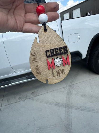 DIY Cheer Mom, Mom Hair Rearview Mirror Charm, Custom Ponytail Holder, Hair Tie Accessory