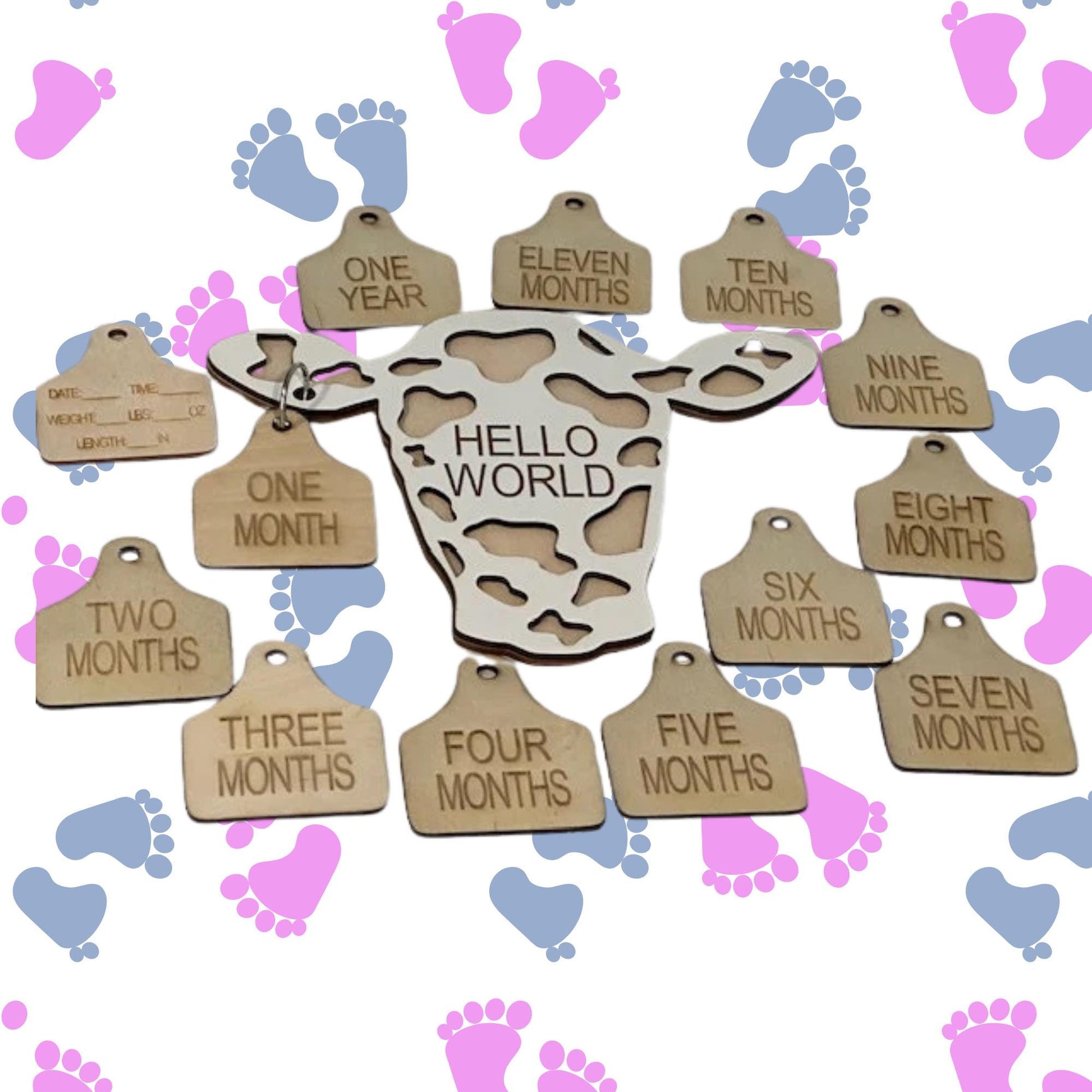 Cow Tag Baby Milestones, Monthly Growth Tags, Baby Photo Props, Newborn Announcement, Cow Tag, Cow Baby Announcement