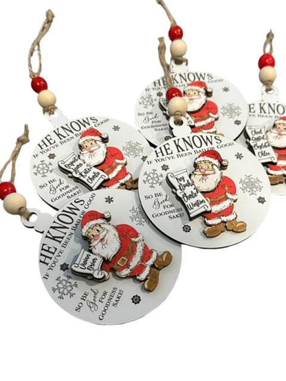 Handmade, He Knows Ornament, Personalized, Christmas Ornament, Santa Ornament, Family Holiday Decor, Kids Christmas Ornament, Custom Gift
