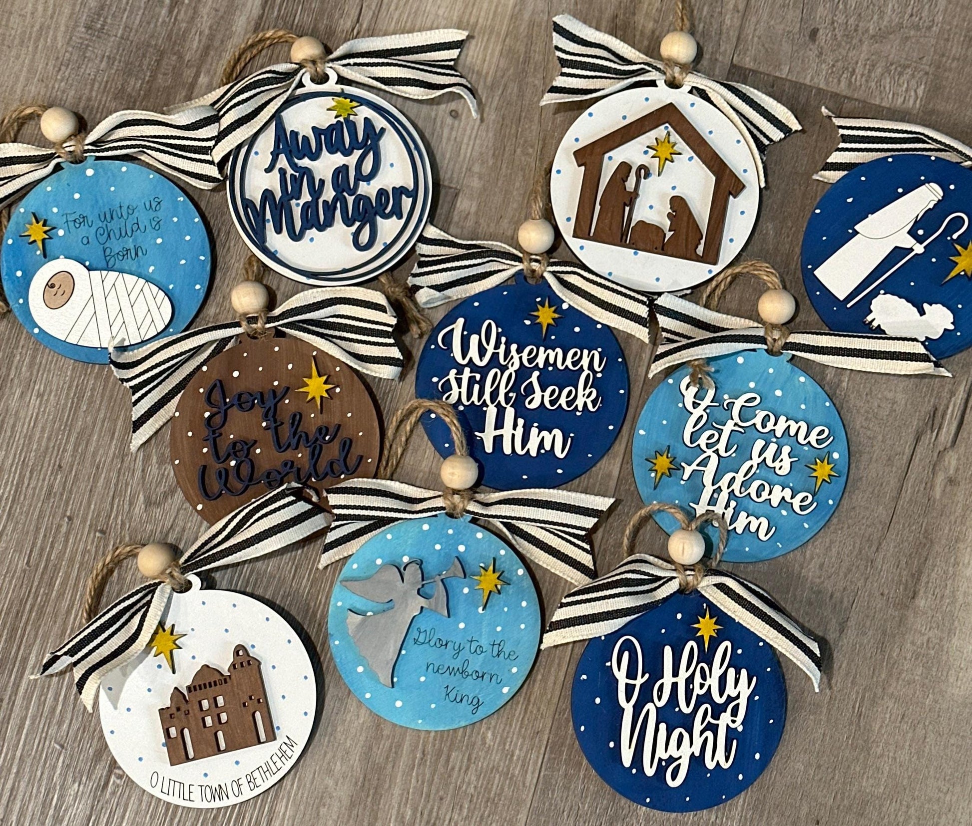 Nativity ornaments Vol 1, wooden, nativity-themed, ornaments, Christmas religious décor, handmade, religious ornaments, Jesus, religion