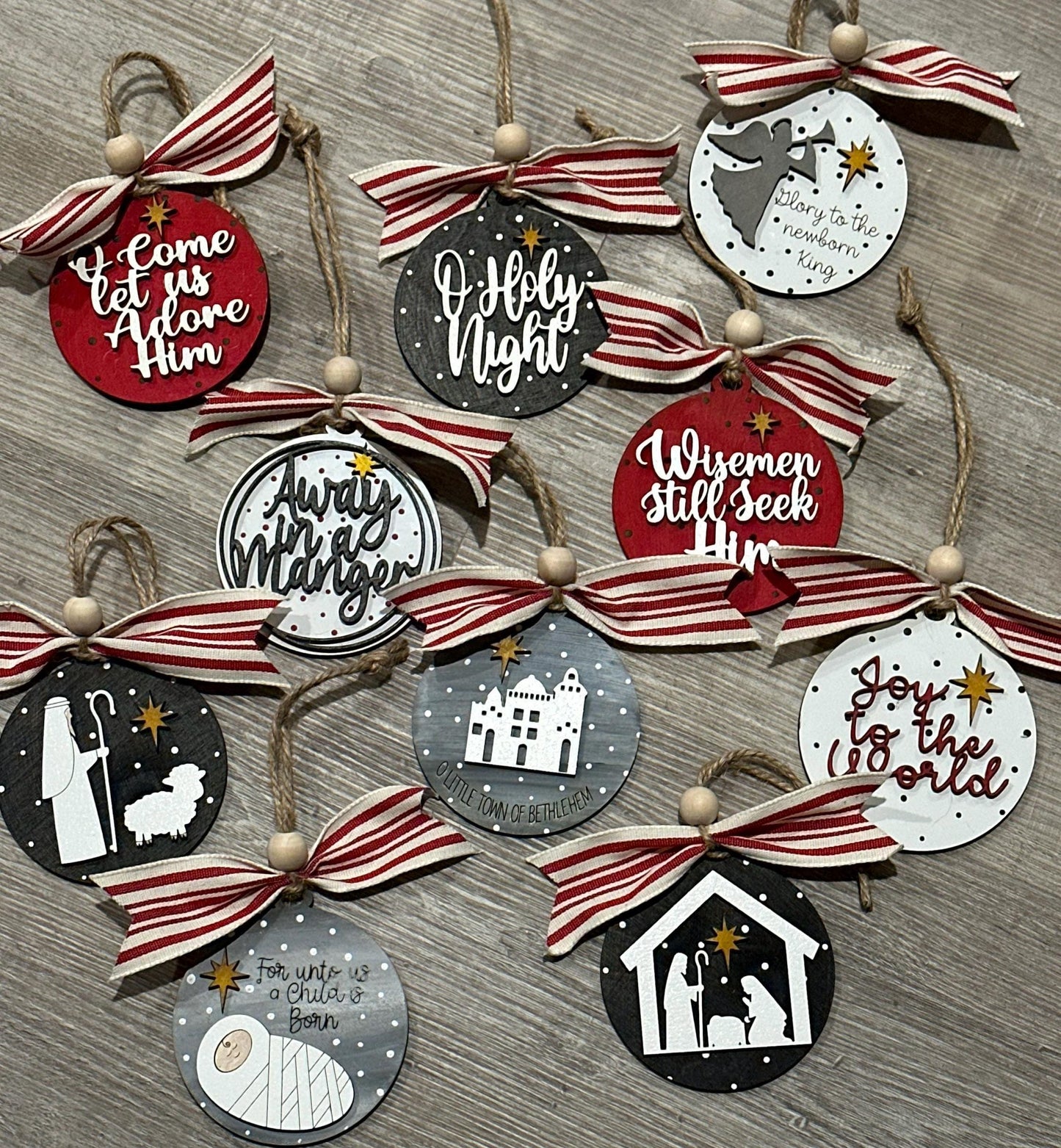 Nativity ornaments Vol 1, wooden, nativity-themed, ornaments, Christmas religious décor, handmade, religious ornaments, Jesus, religion