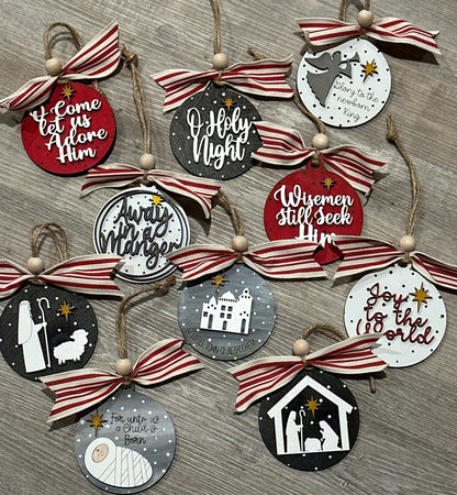 Nativity ornaments Vol 1, wooden, nativity-themed, ornaments, Christmas religious décor, handmade, religious ornaments, Jesus, religion