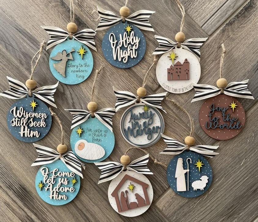 Nativity ornaments Vol 1, wooden, nativity-themed, ornaments, Christmas religious décor, handmade, religious ornaments, Jesus, religion
