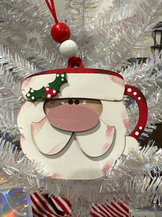 Santa Mug Ornament, 3D Santa Christmas Ornaments, Custom Santa Decorations, Festive Santa Ornaments, Personalized Holiday Mug Ornament