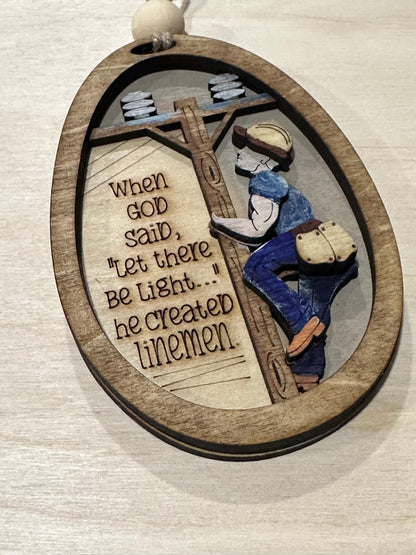 Lineman Ornament, Custom Wooden Ornaments, Lineman Union, Personalized Holiday Decor, Lineman Custom ornament, Handmade