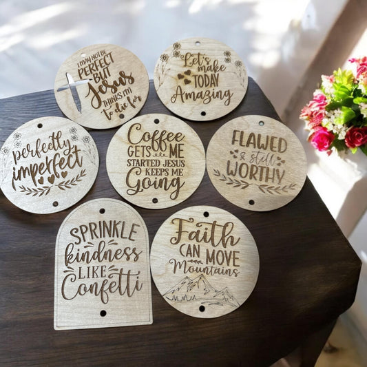 Inspirational Car Charms, Inspirational Charms, Unfinished, Wooden Charms, Coffee, Jesus, Faith, DIY, Spiritual, Sprinkle Kindness,