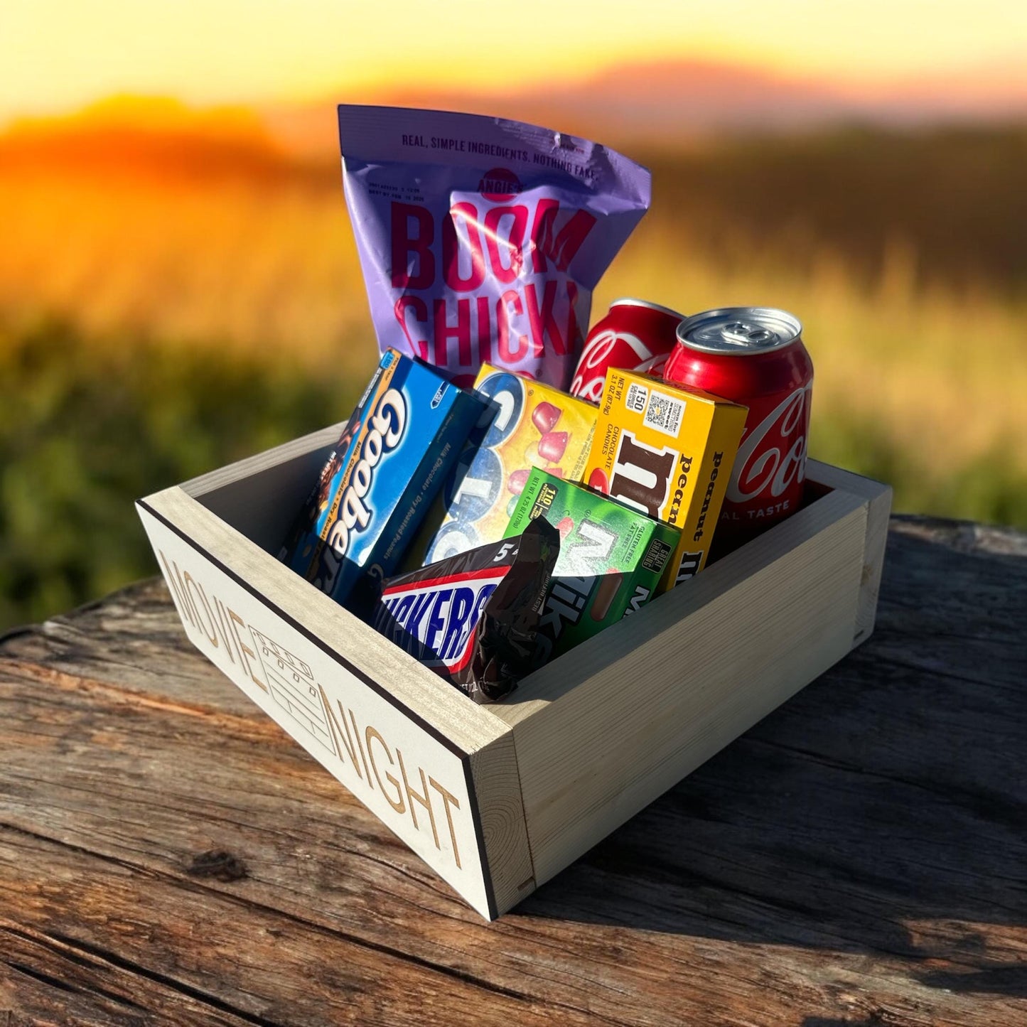 Movie Night box, Movie Night snack box, Night at the Movie, Movie Night tray, Movie Night snack tray, Outdoor Movie Night tray, Wooden Box
