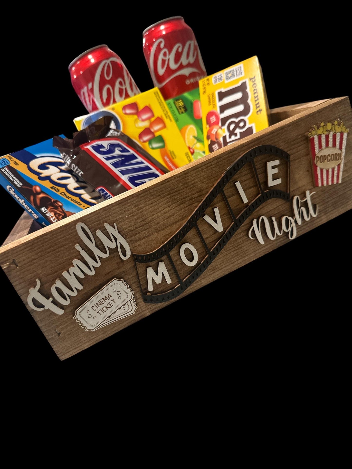 Movie Night box 3D, Movie Night box, Night at the Movie, Movie Night tray, Movie Night snack tray, Family Movie tray, Wooden Box