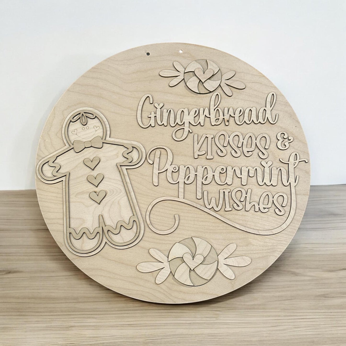 Gingerbread Kisses Peppermint wishes, Doorhanger, Gingerbread, Holiday, Christmas, Gingerbread Sign, DIY, Festive, Door Hanger