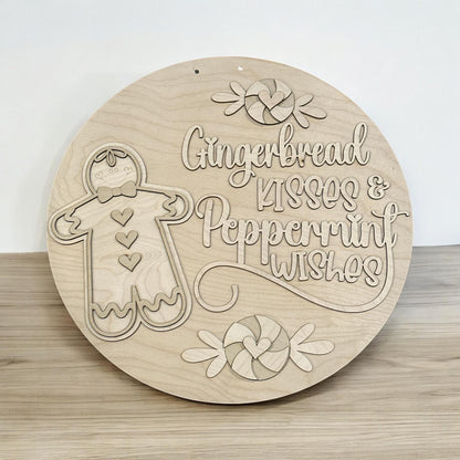 Gingerbread Kisses Peppermint wishes, Doorhanger, Gingerbread, Holiday, Christmas, Gingerbread Sign, DIY, Festive, Door Hanger