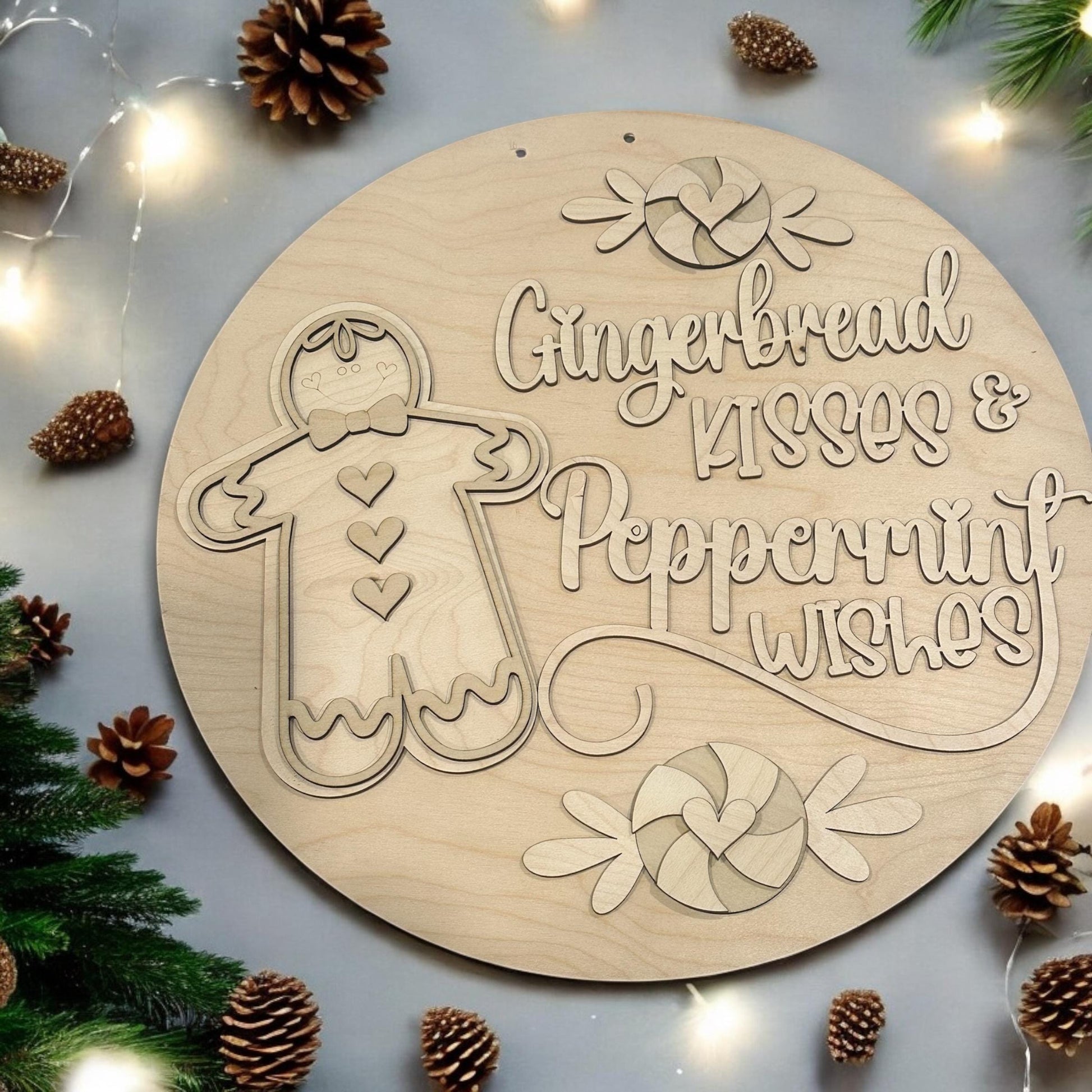 Gingerbread Kisses Peppermint wishes, Doorhanger, Gingerbread, Holiday, Christmas, Gingerbread Sign, DIY, Festive, Door Hanger