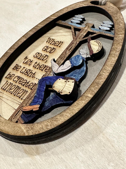 Lineman Ornament, Custom Wooden Ornaments, Lineman Union, Personalized Holiday Decor, Lineman Custom ornament, Handmade