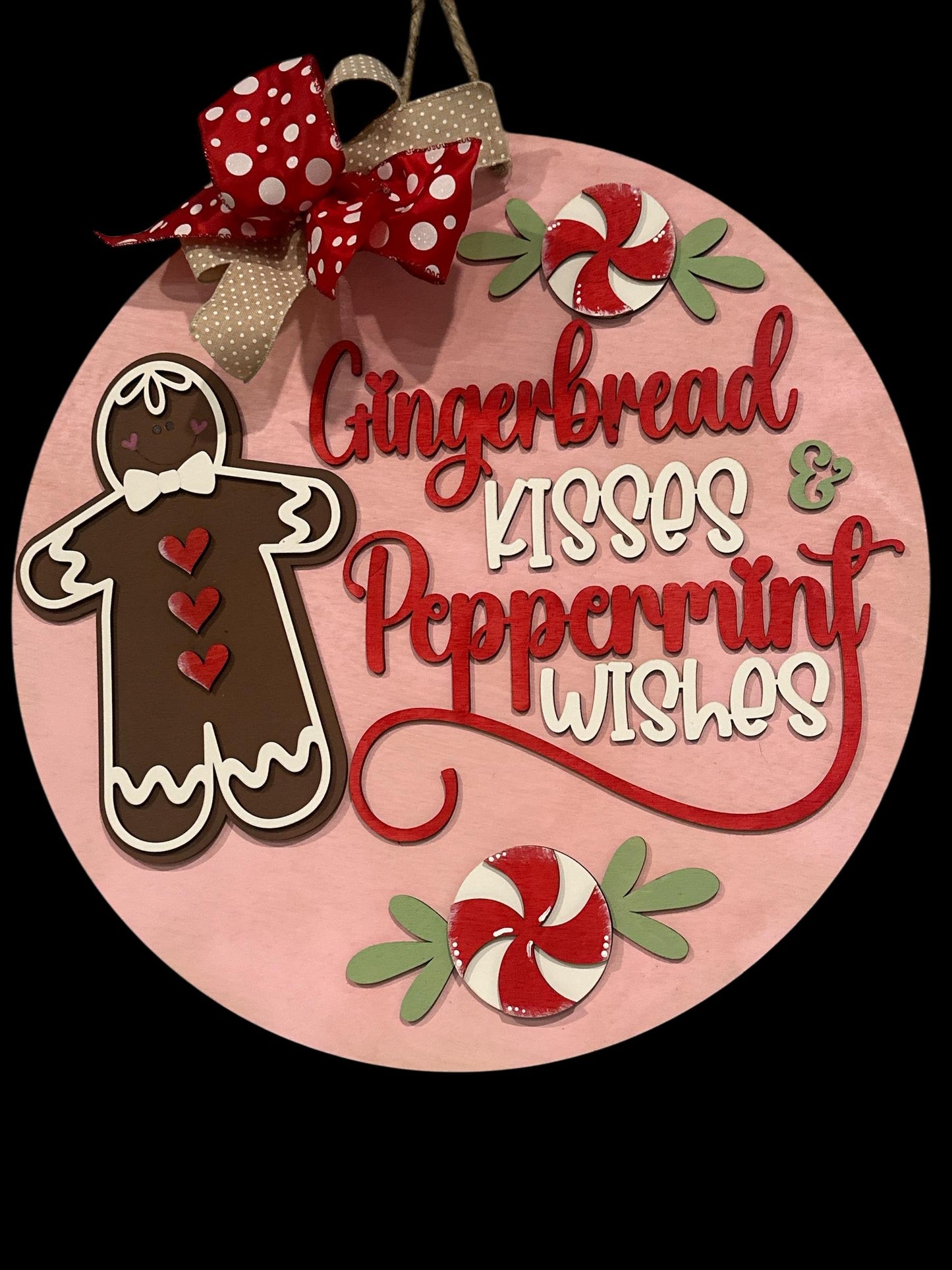 Gingerbread Kisses Peppermint wishes, Doorhanger, Gingerbread, Holiday, Christmas, Gingerbread Sign, DIY, Festive, Door Hanger