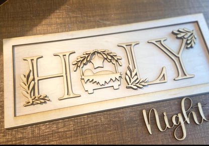 Holy Night Sign, Christmas Sign, Baby Jesus, Jesus Sign, Welcome, Holiday Shelf Sitter, Nativity, Holy Night Decor, DIY, Unfinished
