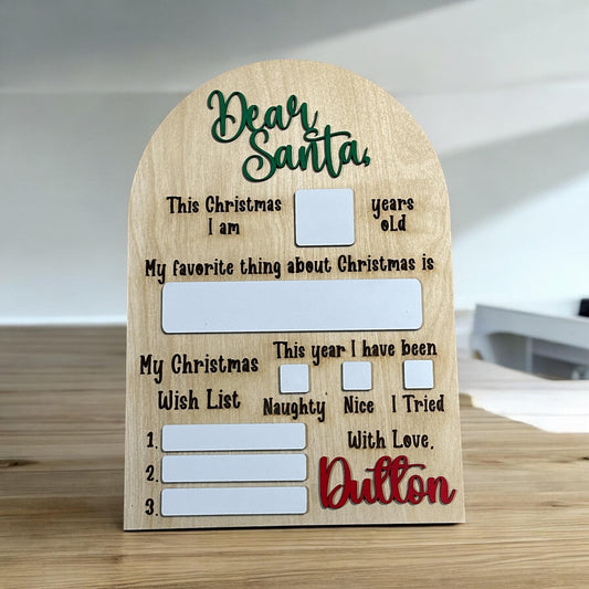 Dear Santa Board, Letter to Santa Board, Kids Christmas List Sign, Dry Erase Christmas Eve Sign, Dear Santa Wish List, Kids Christmas Letter
