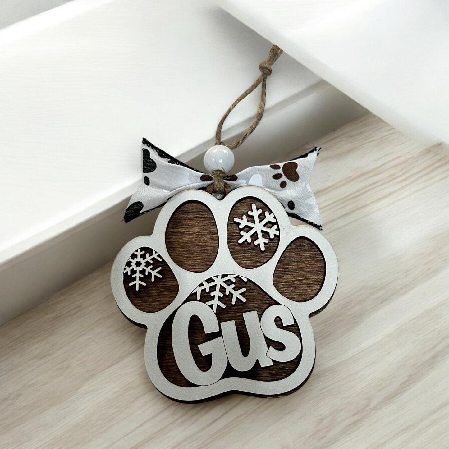Dog Ornament, Dog Snowflakes Ornament, Personalized Snowflake, Dog Paw Laser Cut, Christmas Ornament, White Snowflake