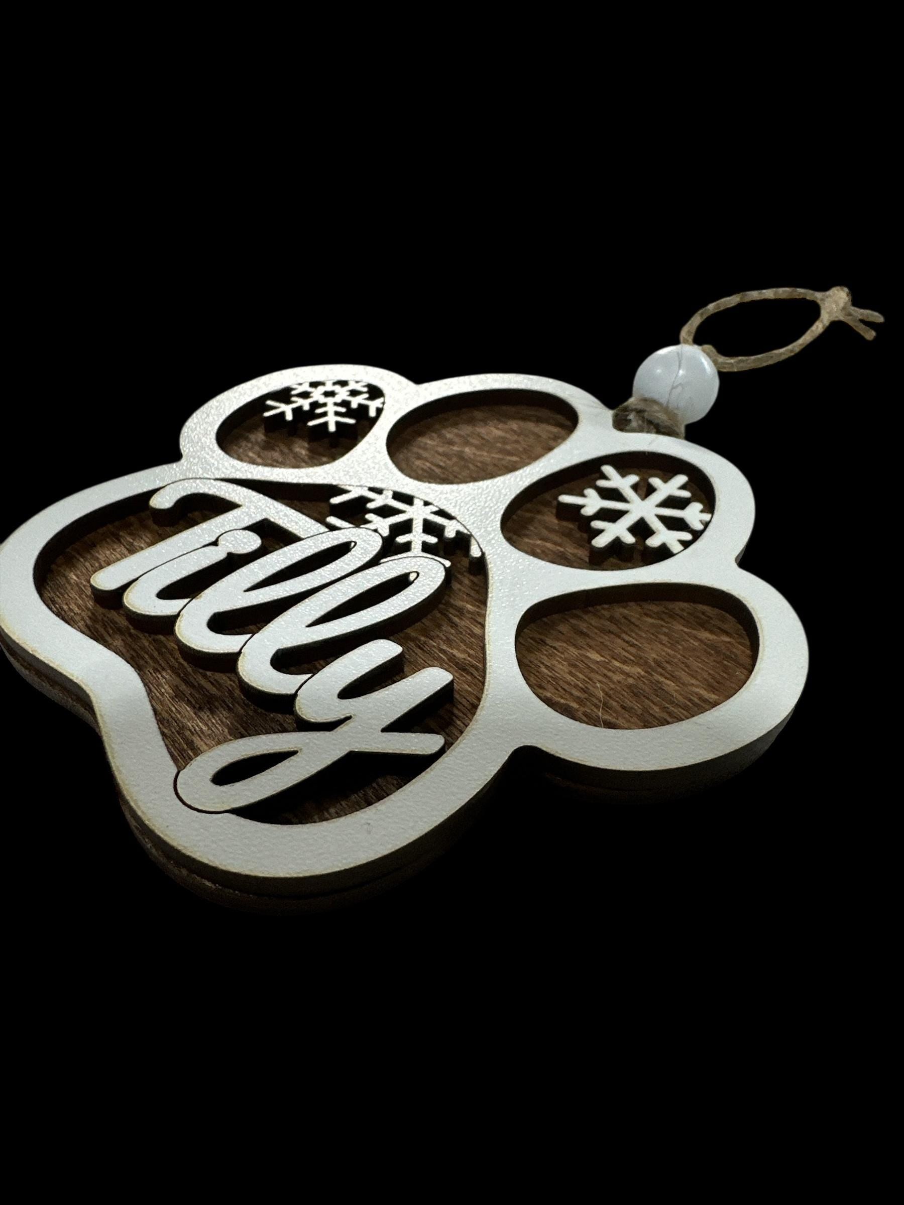 Dog Ornament, Dog Snowflakes Ornament, Personalized Snowflake, Dog Paw Laser Cut, Christmas Ornament, White Snowflake