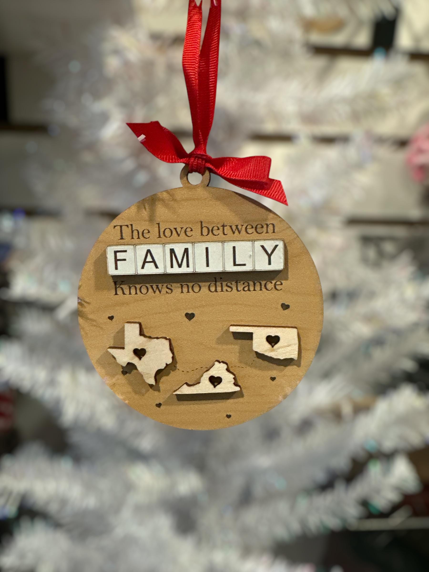 The Love Between Family, Custom State 2-Layered Wooden Family Ornament, Custom State To State Ornament, Long Distance Family Friends