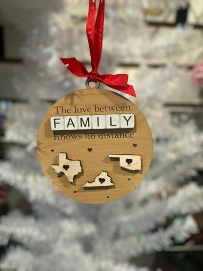 The Love Between Family, Custom State 2-Layered Wooden Family Ornament, Custom State To State Ornament, Long Distance Family Friends