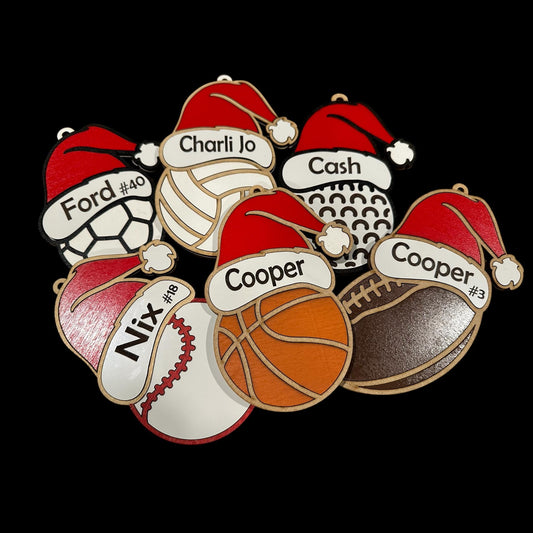 Sports Ornaments, Football, Soccer, Cheer, Golf, Personalized Wooden Ornaments, Christmas Charm, Team Christmas Personalized