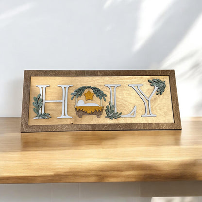 Holy Night Sign, Christmas Sign, Baby Jesus, Jesus Sign, Welcome, Holiday Shelf Sitter, Nativity, Holy Night Decor, DIY, Unfinished
