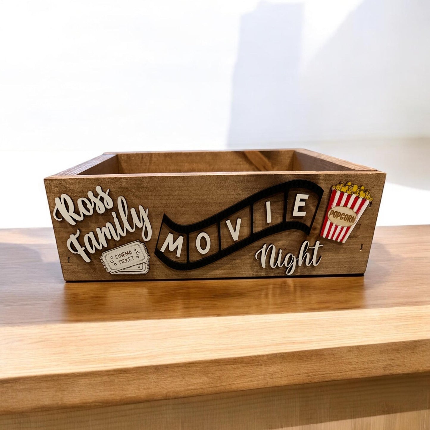 Movie Night box 3D, Movie Night box, Night at the Movie, Movie Night tray, Movie Night snack tray, Family Movie tray, Wooden Box