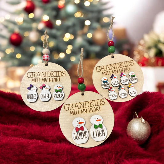 Grandkids Melt My Heart, Grandkids Snowman, Christmas ornament, Grandparent ornament, gift for grandparents, Christmas, Personalized