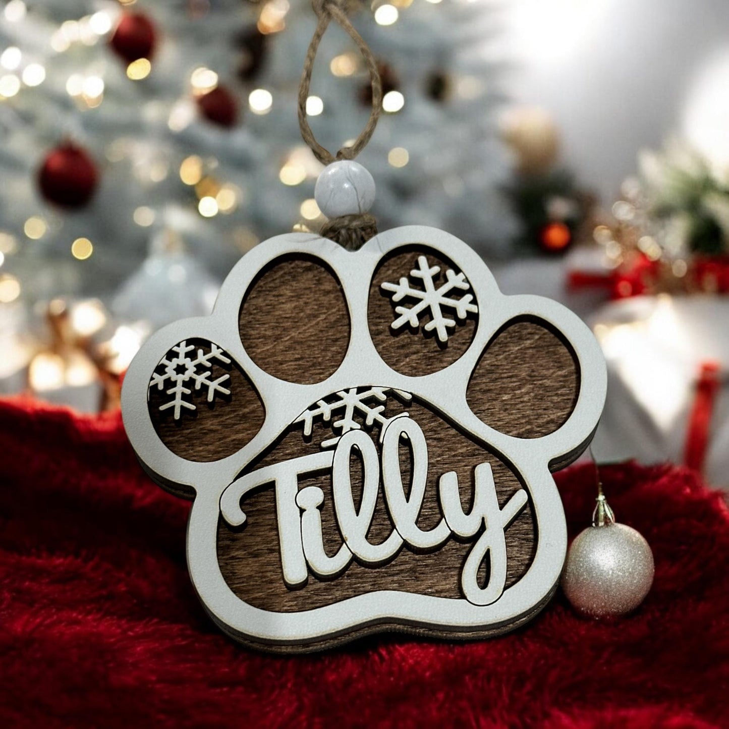 Dog Ornament, Dog Snowflakes Ornament, Personalized Snowflake, Dog Paw Laser Cut, Christmas Ornament, White Snowflake