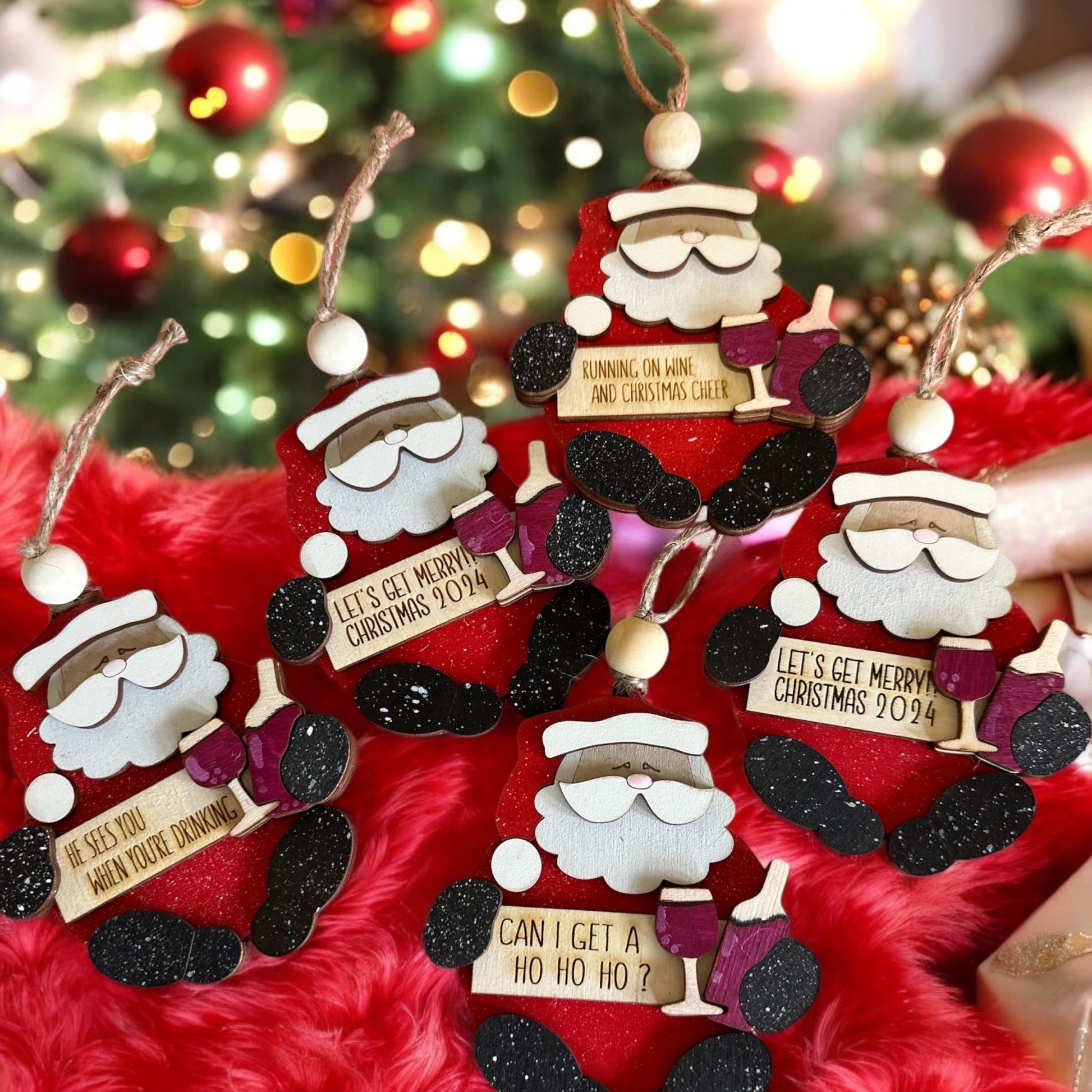 Santa and Wine, Wine Ornaments, Wine Christmas Ornaments, 3D Santa Ornaments, Gift Exchange, Wine Ornament, Girls Gifts