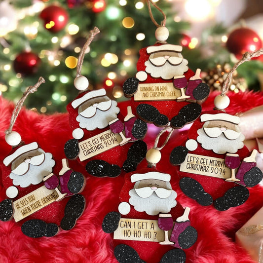 Santa and Wine, Wine Ornaments, Wine Christmas Ornaments, 3D Santa Ornaments, Gift Exchange, Wine Ornament, Girls Gifts