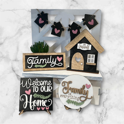 Welcome to our Home, Family Decor Tier Tray, Bench with signs, Family Tier Tray, Personalized, Votive Holder, Family Decor, DIY, Finished