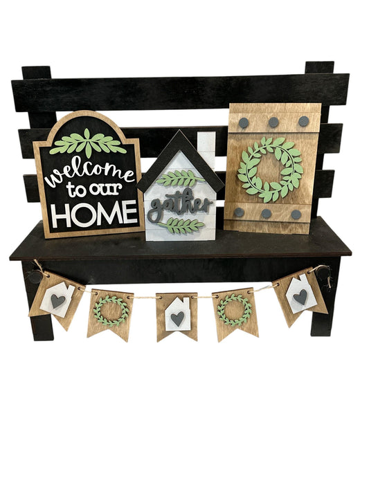 DIY Welcome to our Home Bench Shelf Inserts: Interchangeable Birch Display Decor, Unfinished Inserts only