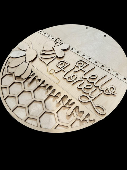 Hello Honey, Hello Honey Bee DIY, Unfinished door hanger, Honey Bee, Spring Door Hanger, Honey Door, door hanger, Paint craft project