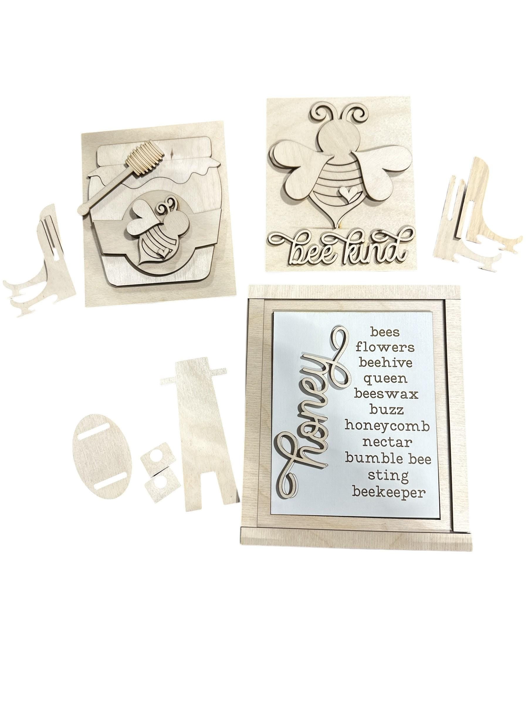 Unfinished Wood Honey Bee Signs, Trio Sign, Unfinished Crafts, Honey Bee, Bee Trio Signs, Wood Blanks, Framed Signs