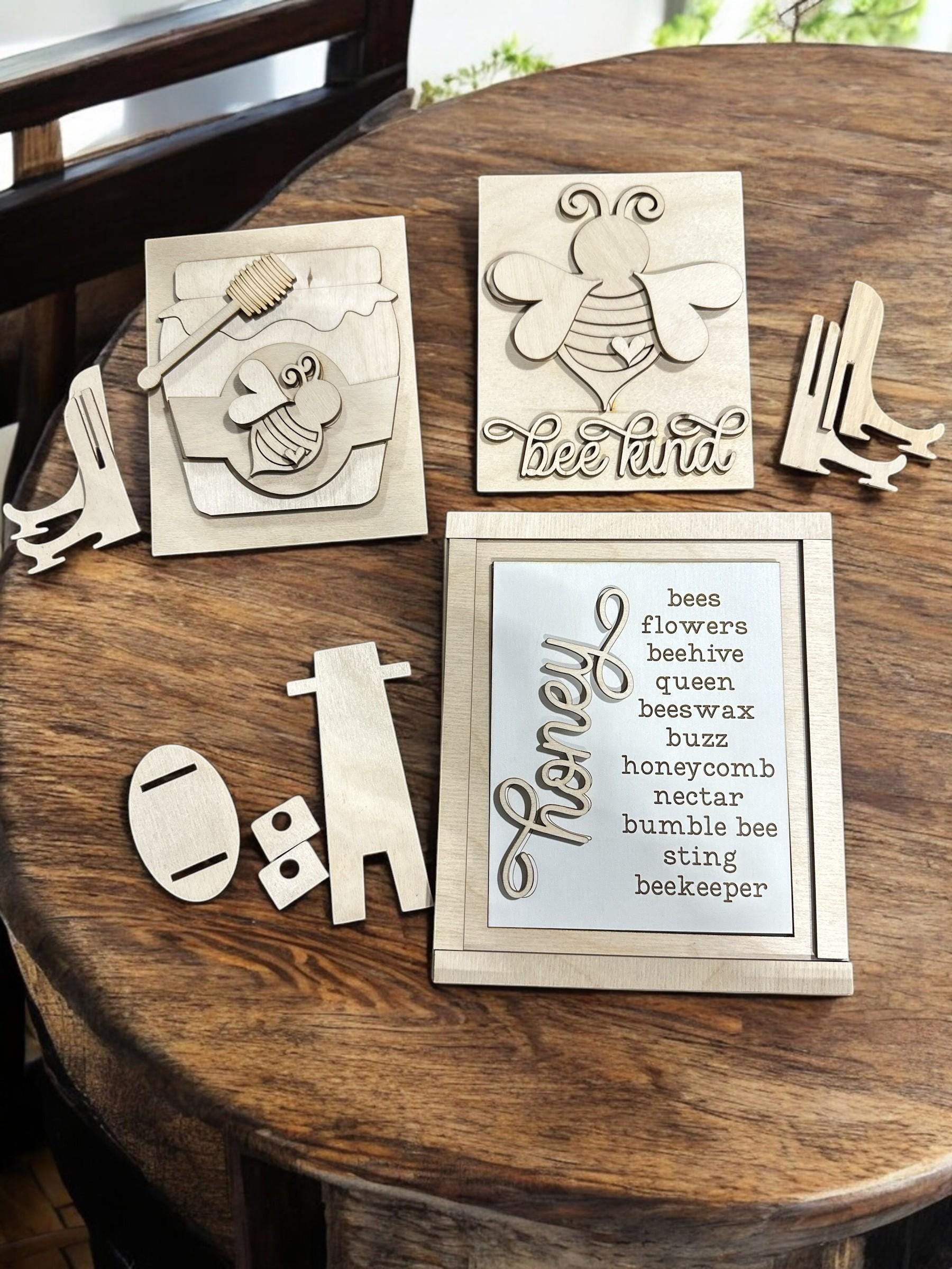 Unfinished Wood Honey Bee Signs, Trio Sign, Unfinished Crafts, Honey Bee, Bee Trio Signs, Wood Blanks, Framed Signs