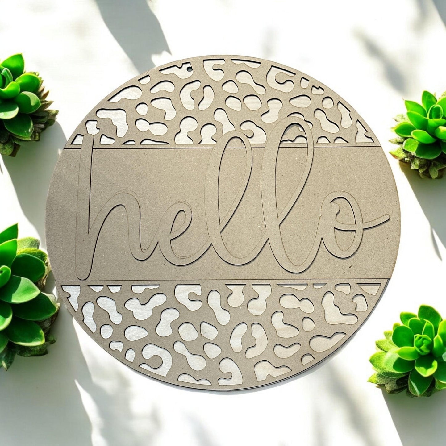 DIY Leopard Print 'Hello' Door Hanger - Unfinished Wooden Sign