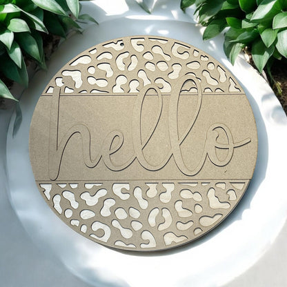 DIY Leopard Print 'Hello' Door Hanger - Unfinished Wooden Sign