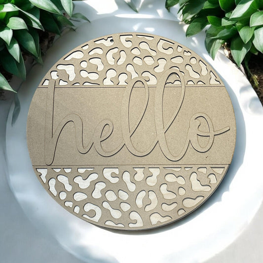 DIY Leopard Print 'Hello' Door Hanger - Unfinished Wooden Sign