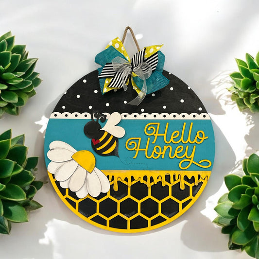 Hello Honey Bee Door Hanger: Spring Welcome Sign, 18"
