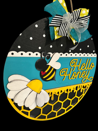 Hello Honey Bee Door Hanger: Spring Welcome Sign, 18"